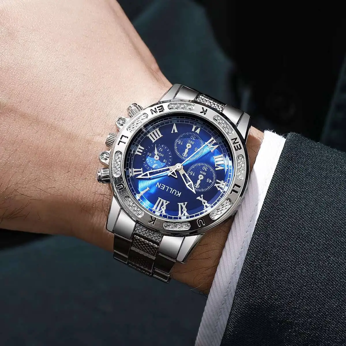 الفاخرة الطلب الكبير رجال الأعمال الساعات موضة روما الهاتفي ساعة كوارتز ساعة اليد الذكور Reloj Hombre