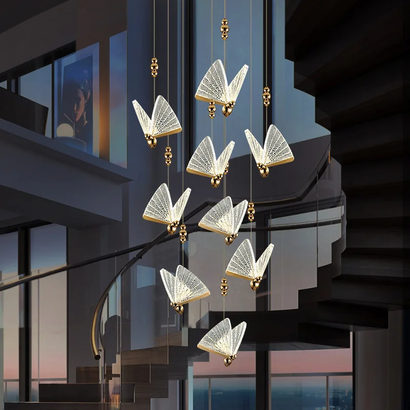 Modern Butterfly Chandelier Living Dining Room Stairwell Hall Lobby LED Hanging Lamp Fixtures Alloy+Acryl Indoor Pendant Lights