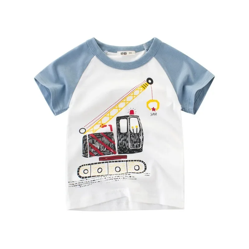 

Cartoon Excavator T-Shirts Boys 2024 Summer New Children's Short Sleeve Cotton Top Tees Kids Outfit 2 3 4 5 6 7 8 9 10 Years Old