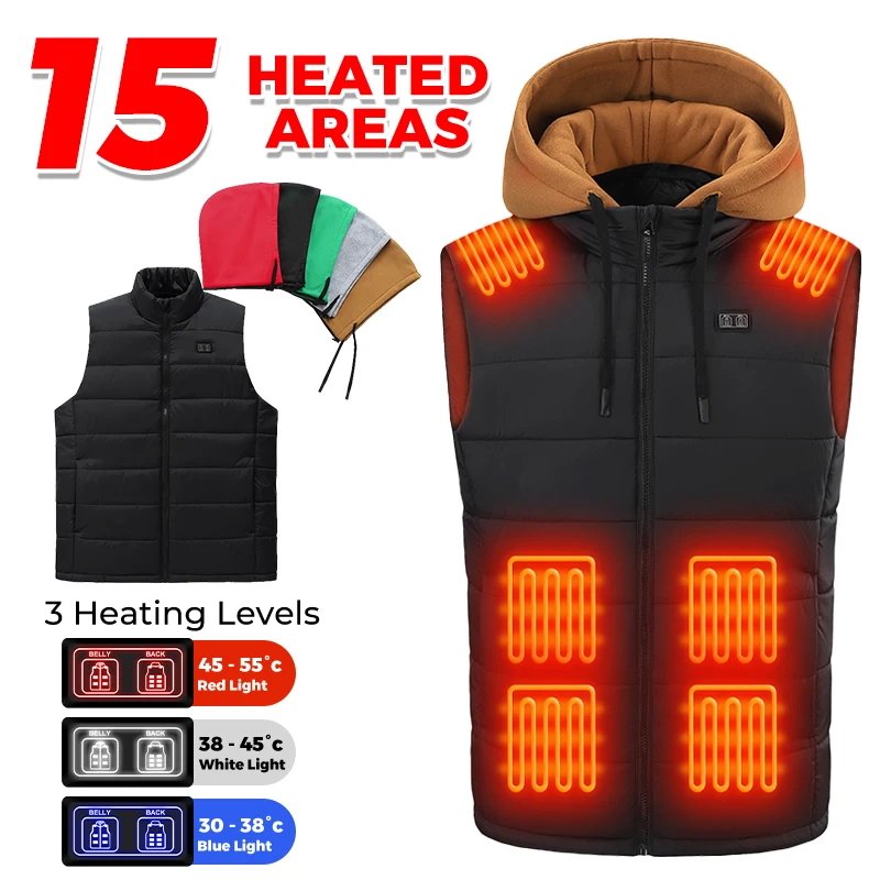 15 Zone Heated Vest USB Rechargeable Smart Temp Control Soft Thermal Waistcoat For Outdoor Working Unisex Machine Washable