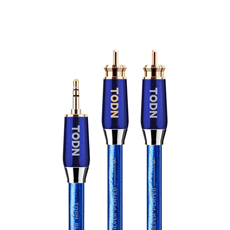 TODN HiFi kabel audio posrebrzany kabel occ RCA wtyczka przewodu sygnałowego audio jack 3,5 mm wtyczka aux konwersja 2 wtyczki RCA