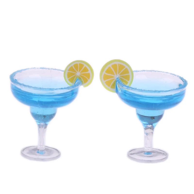 2 Pz/set Casa Delle Bambole In Miniatura Blu Tazze Da Cocktail 1:12 Mini Simulazione Bevanda Modello di Vetro Giocattolo Casa di Bambola Accessori