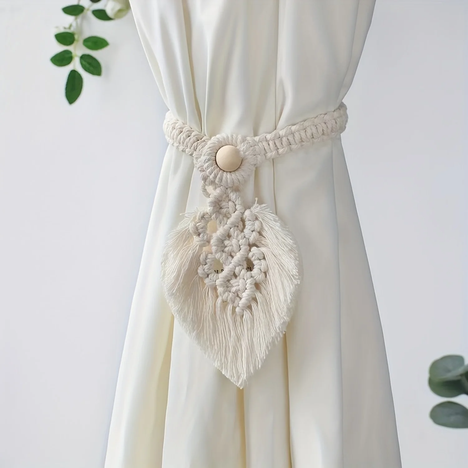 

Bohemian Woven Leaf Curtain Tiebacks - Set of 2 for Bedroom and Living Room Decor - 15.75*5.12inch