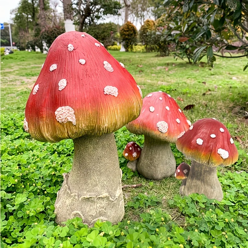 Red Mushroom Statue Ornaments Resin Outdoor Simulated Mushroom Micros Landscape Decorations Garden Potted Bonsai Decor