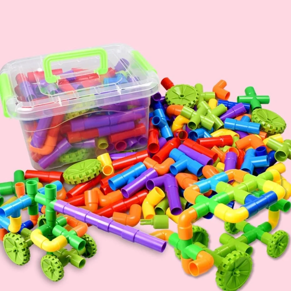 Diy blocos de construção de tubulação de água emenda tubos montagem design construção educacional plástico montessori blocos de construção