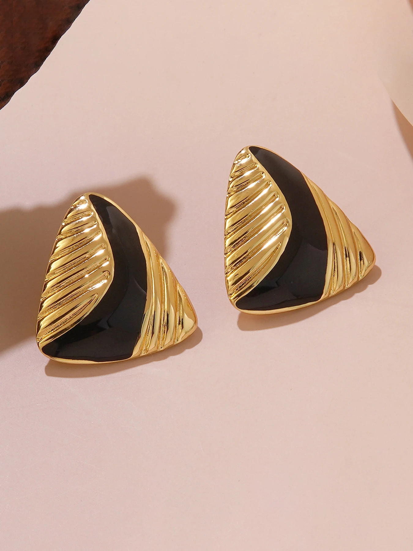 

Vintage Triangle Texture Handmade French Elegant Stainless Steel Stud Earrings, Asymmetrical Design, Casual Style, All Seasons