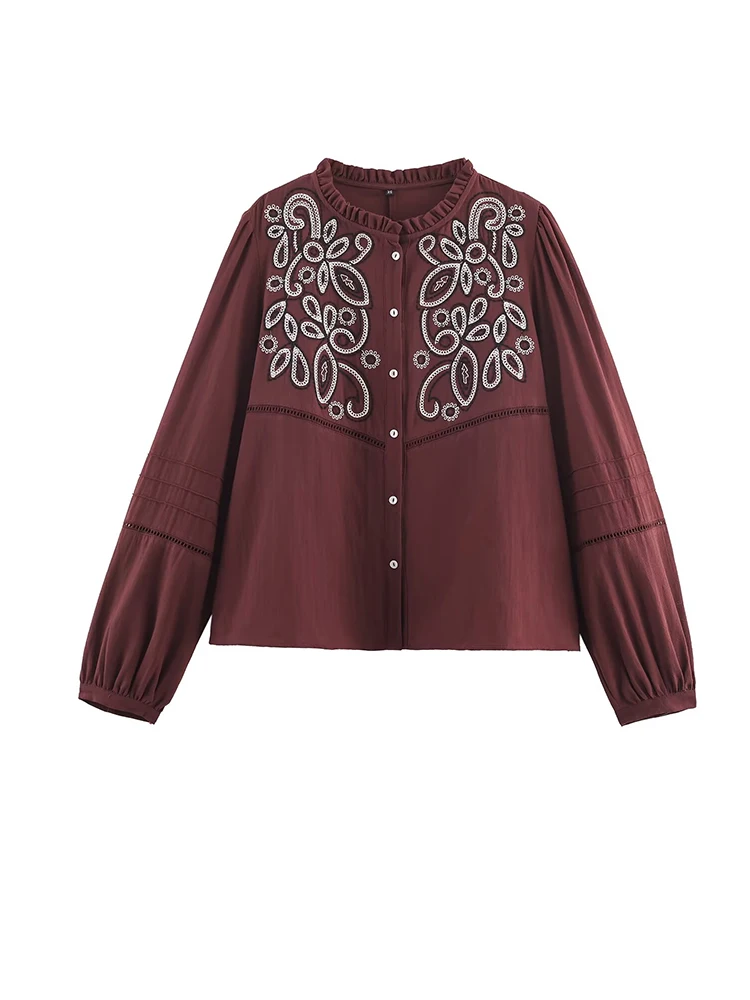 

Женские рубашки с длинным рукавом и цветочной вышивкой, однобортные свободные топы, блузки