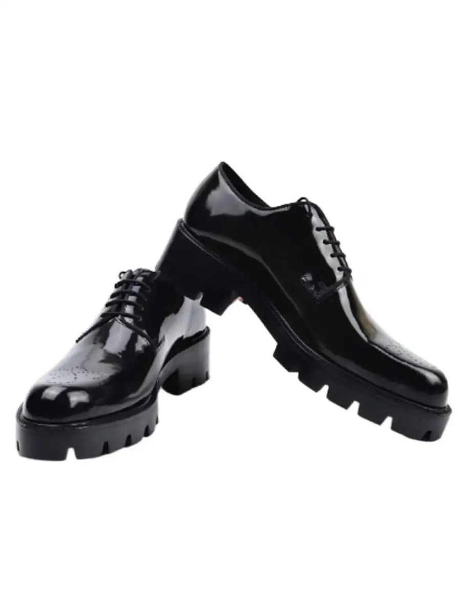 

Leather Shoes with Carved Bright Surface Black Top Layer Cow Leather Rubber Wear-resistant Thick Soled Elevated Shoes for Men