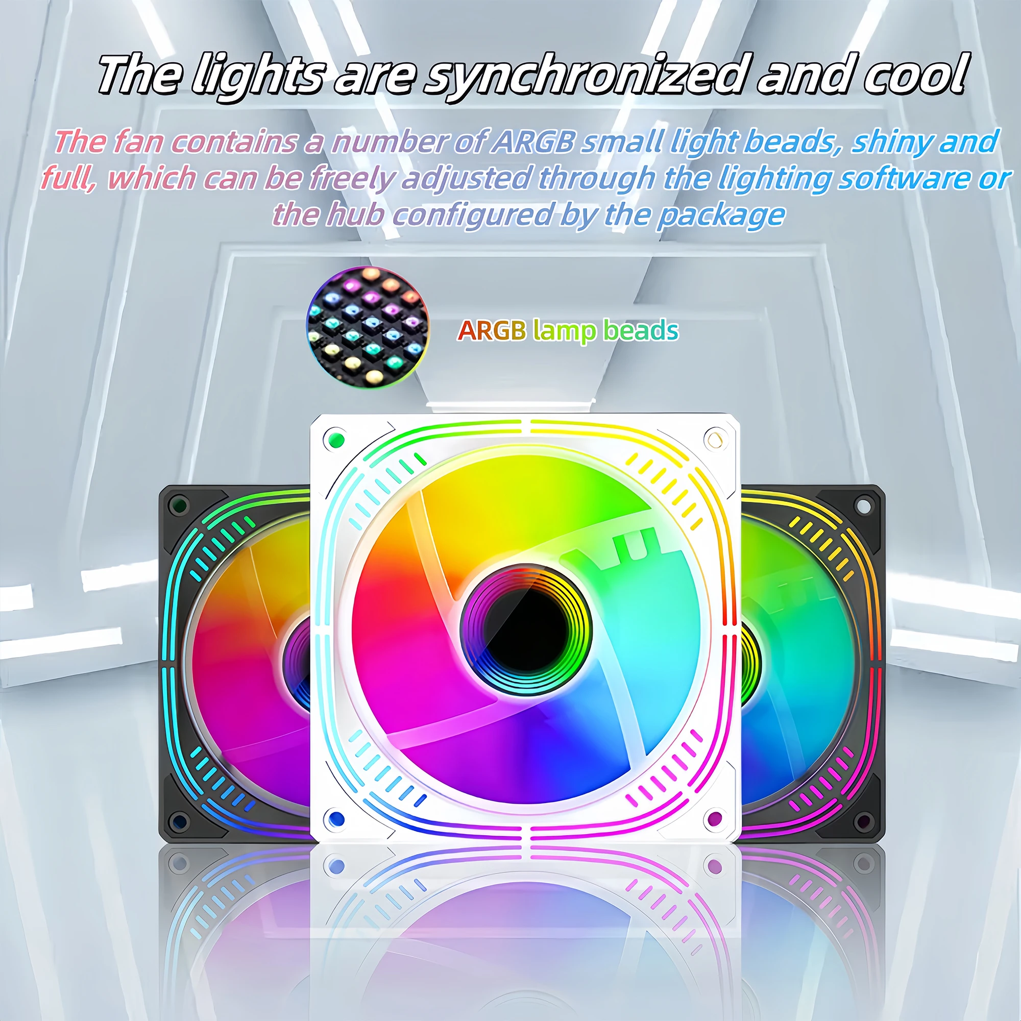 AuyiHomu Prism 2/4 ARGB PWM Case Fan 5V 3Pin Addressable RGB Case Cooler, 4Pin PWM PC Cooling Fan-Front-Mounted Fan
