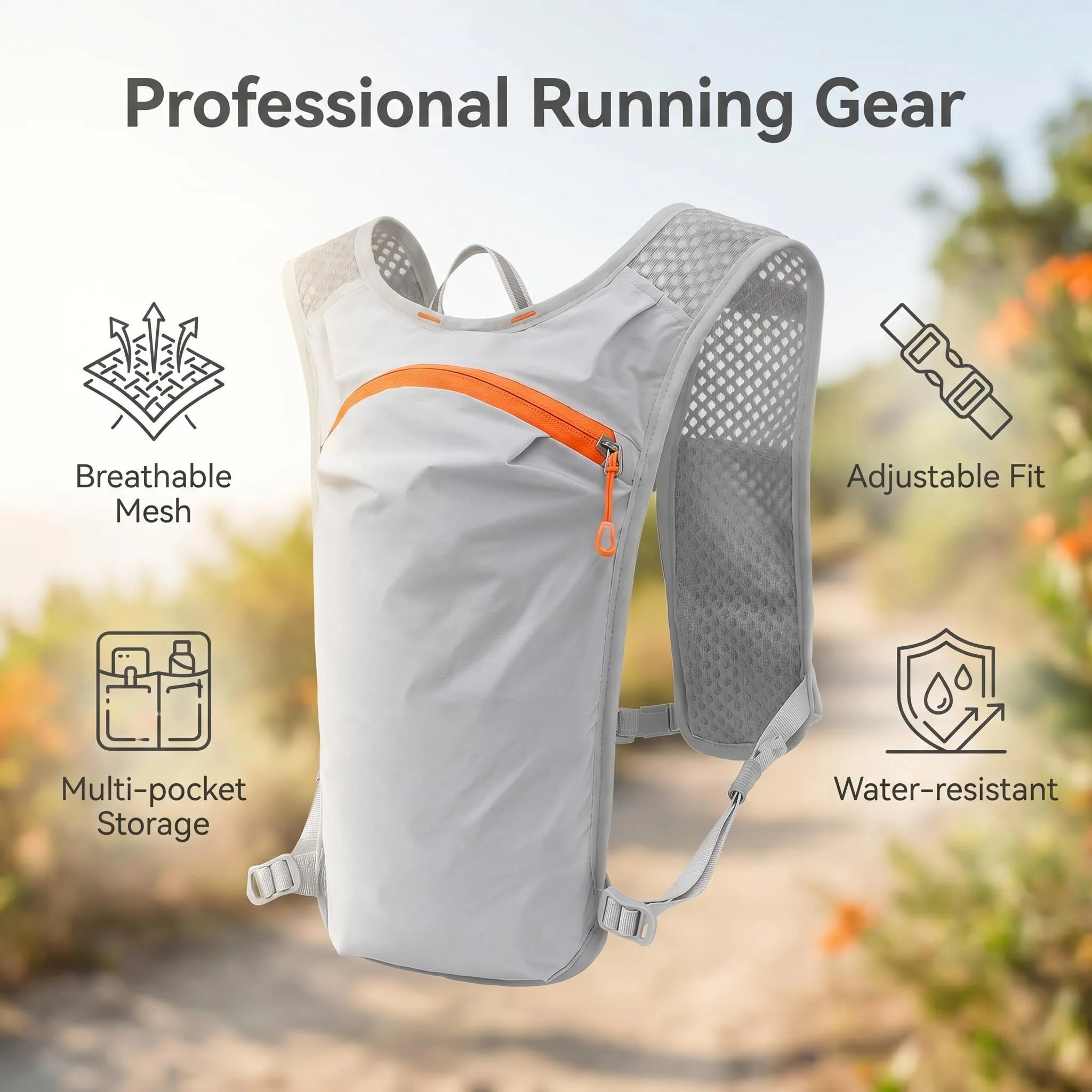 Men Lightweight Breathable Running Vest Reflective Strip Trail Marathon Hydration Backpack Outdoor Fitness Phone Storage Vest