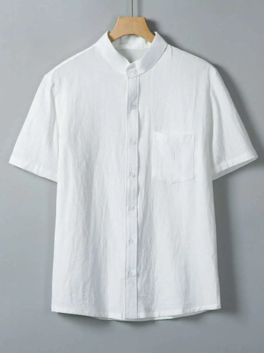

Men's Casual Loose Cotton Linen irt ort Sve Thin Summer Pure Color Top Breathable Comfortable Lightweight Men's irt