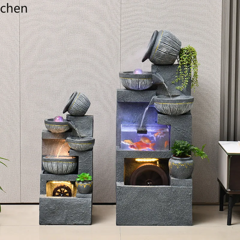 

PYH Cross-Border Simple Rockery Water Fountain Humidifier Feng Shui Wheel Fish Tank Entrance Small Ornament
