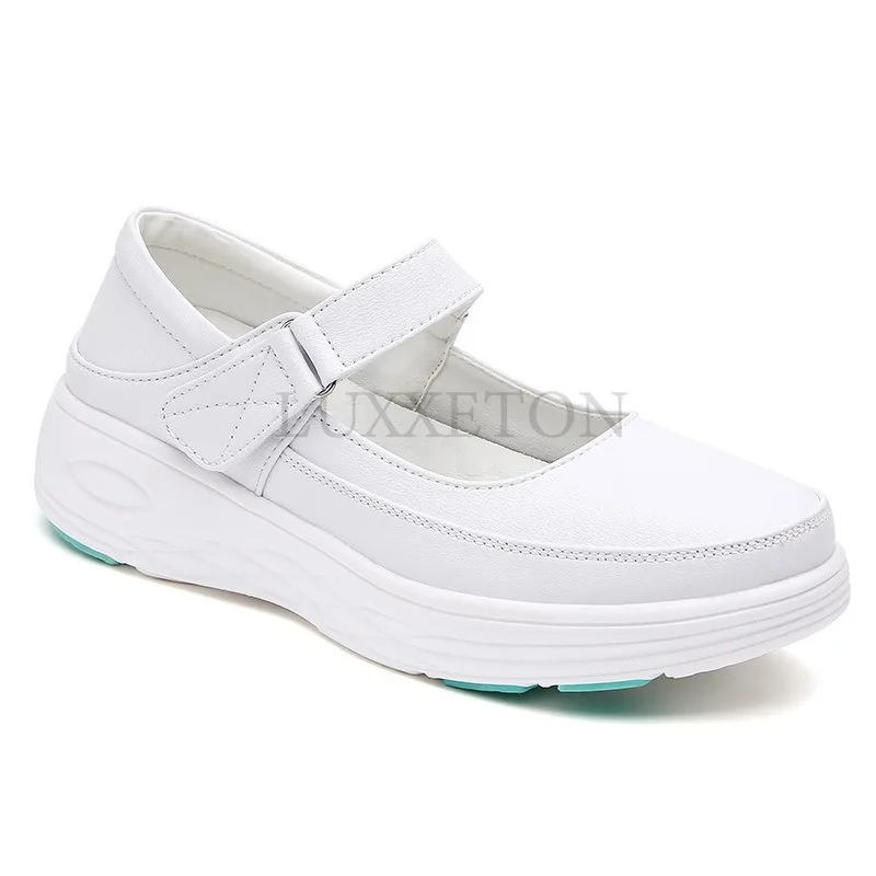 Women Shoes Women Genuine Leather Sneakers Slip on Wedges White Women Loafers Casual Flats Comfortable Nurse Shoes