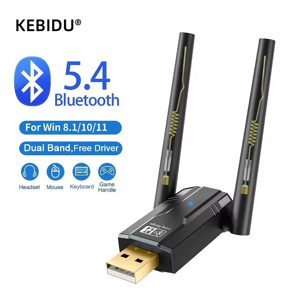 Adaptador usb bluetooth 5.4 de 150m para pc, sem fio, mouse, teclado, música, receptor de áudio, transmissor, driver grátis para win8.1/10/11