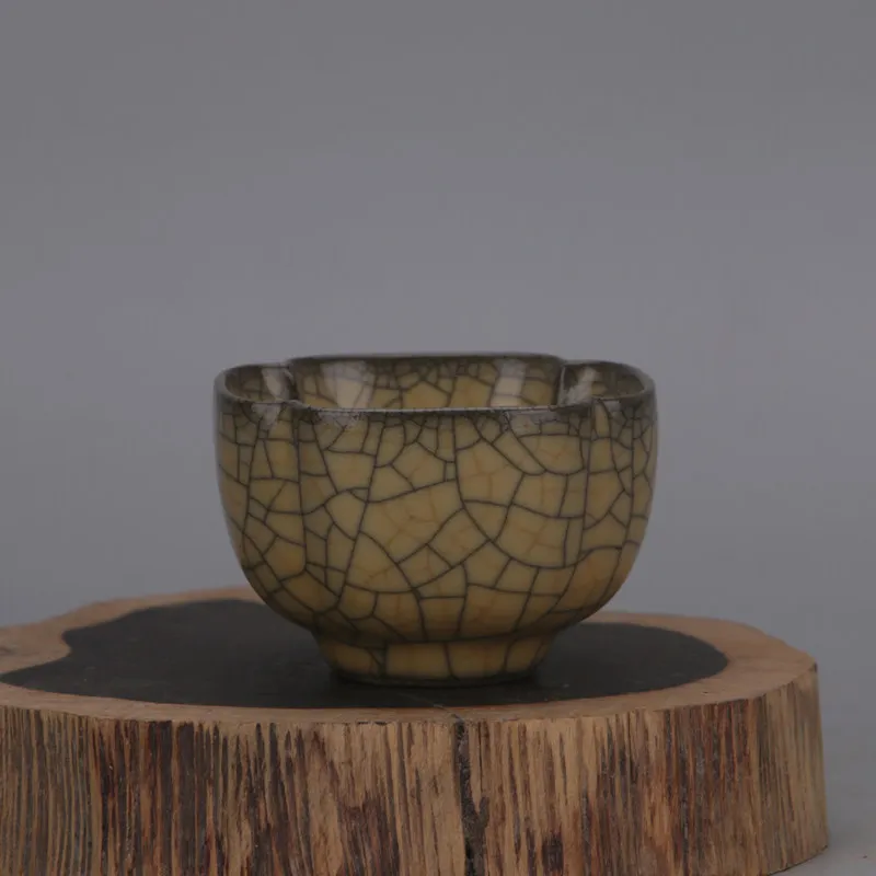 Song Dynasty Ge Ware Gold Wire Iron Thread Multi Edge Cup Replica Chinese Porcelain Home Decor Collection Gift