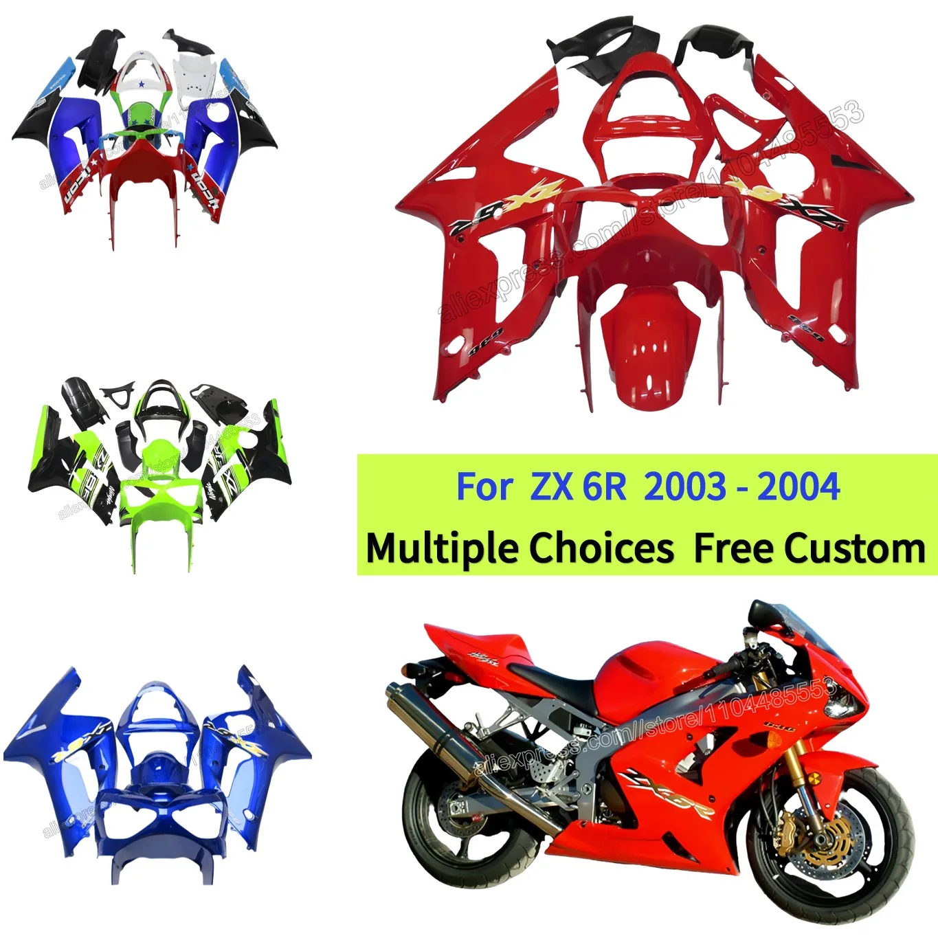 

ZX-6R 03-04 Motorcycle Full Fairings Set For Ninja ZX6R 2003 ZX 6R 2004– Custom Paint Available