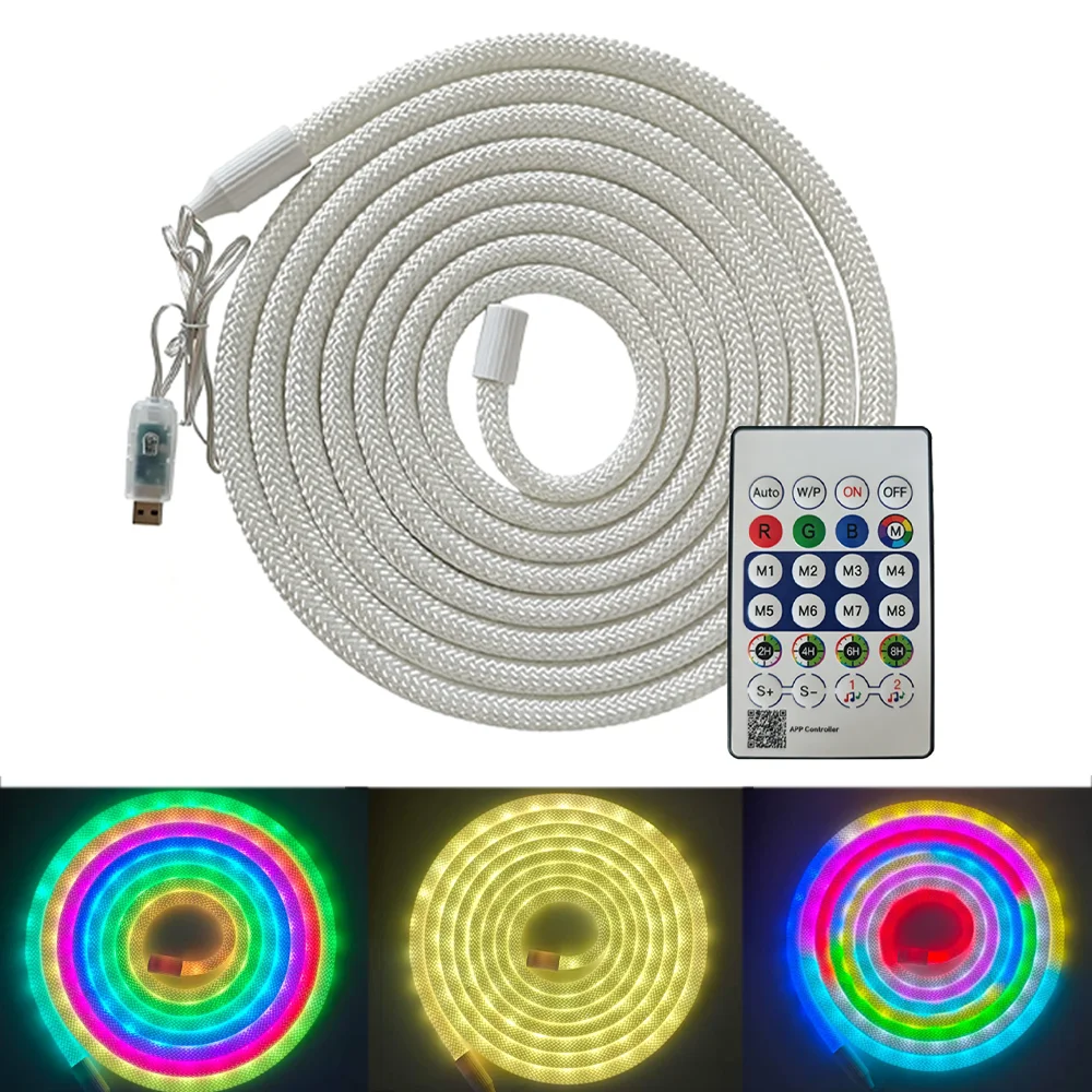 WS2812 Programmable RGB Neon Tube D15mm Dragon Pattern USB 5V, Equipped With 24 Keys Remote, Durable & Bendable Neon Light For H