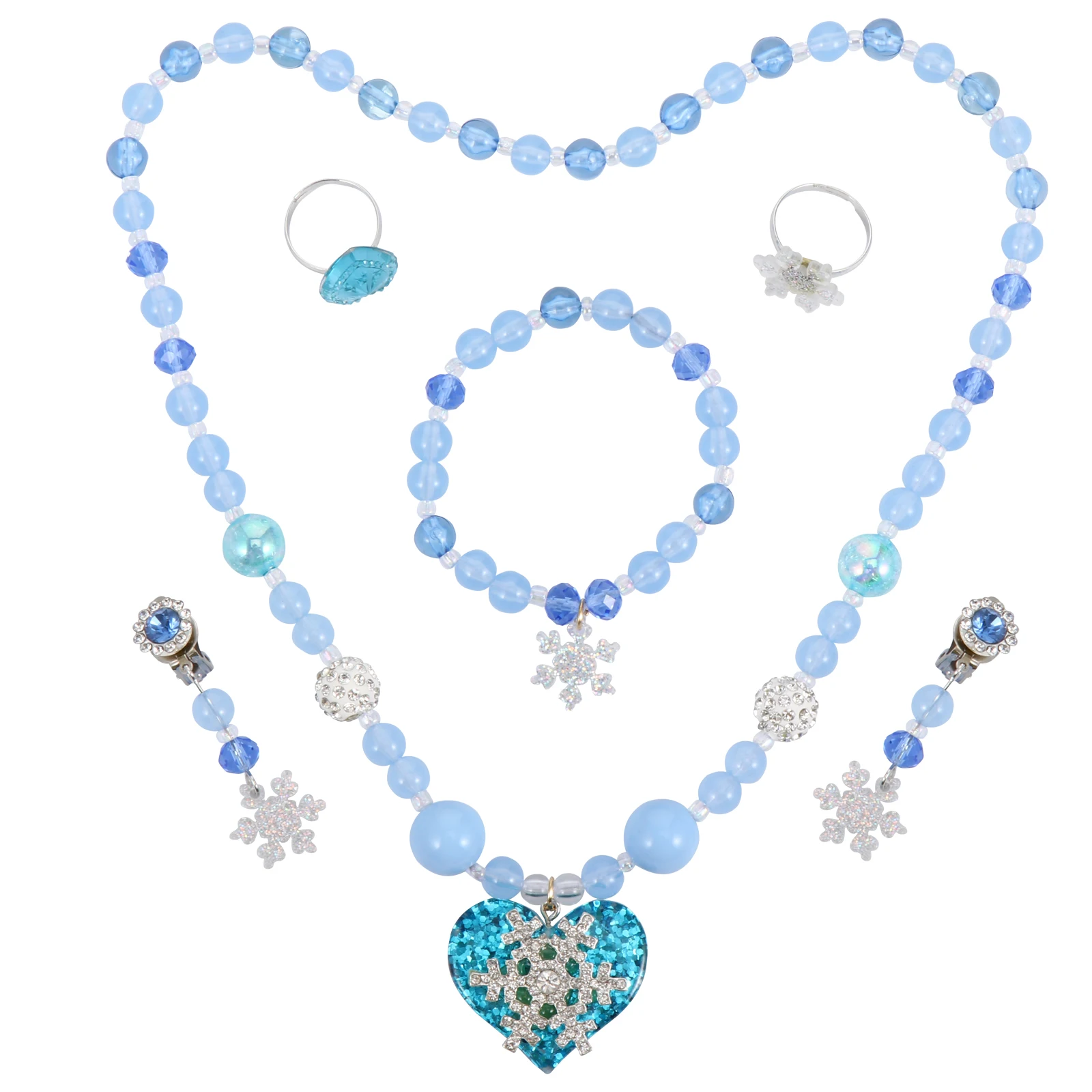 

Pearl Necklace Bracelet Earrings Set Girls Accessories Blue Snowflake Theme Jewelry Kids Party Favor Christmas Birthday Gift