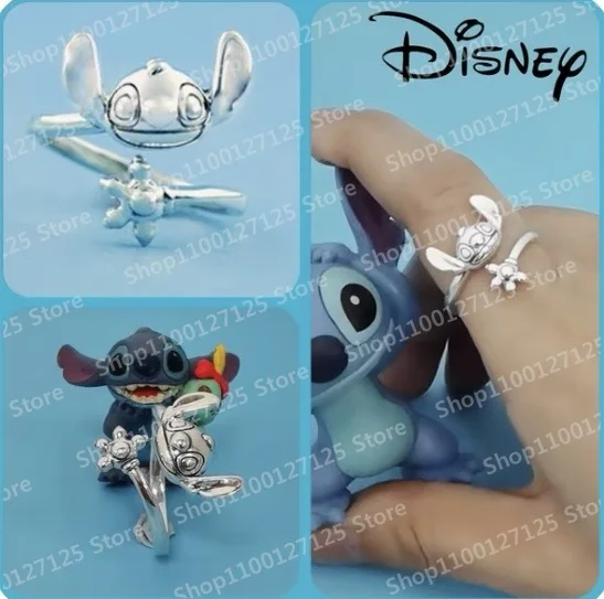 Disney Anime Lilo & Stitch Ring 925 Silver Cartoon Stitch Mickey Adjustable Rings Kawaii Kids Toys Woman Jewelry Christmas Gift