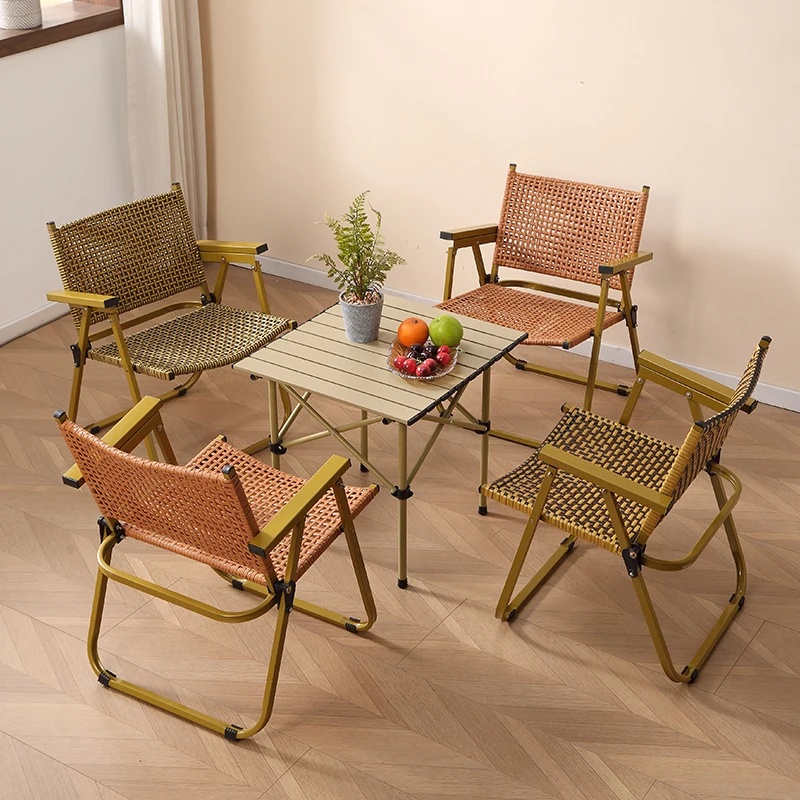 ee-Outdoor Rattan Chair Household Folding Rattan Balcony Backrest Chair Leisure Chairs Household Low