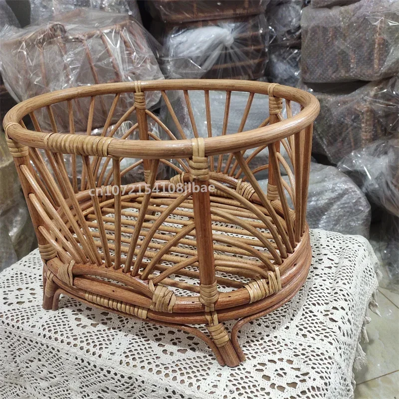 دعائم تصوير للأطفال حديثي الولادة - كرسي سلة من الخيزران بتصميم عتيق وسرير ملحقات خلفية لالتقاط الصور للفتيات والفتيان #3