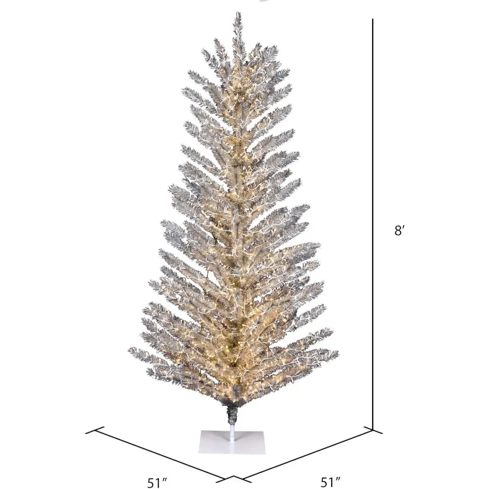 8' Vintage Aluminum Artificial Christmas Tree, Warm White Low Voltage LED Wide Angle 3mm Lights - Faux Christmas Tree Christmas