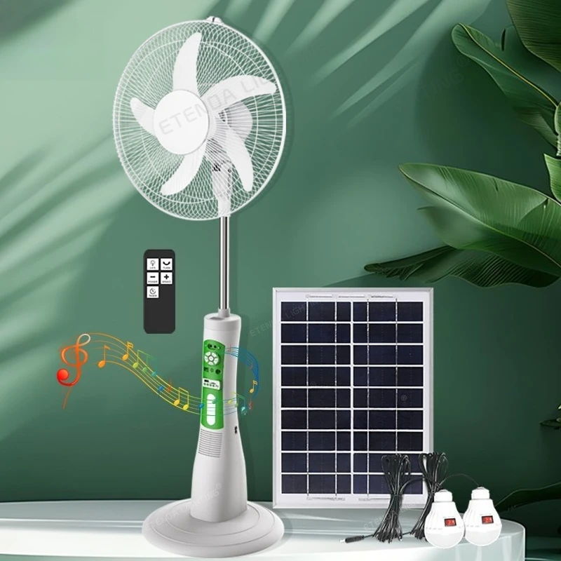 Rechargeable Solar Fan 18 with Remote Control USB Type C Charging Cable Bulb Light Emitting Diode Light