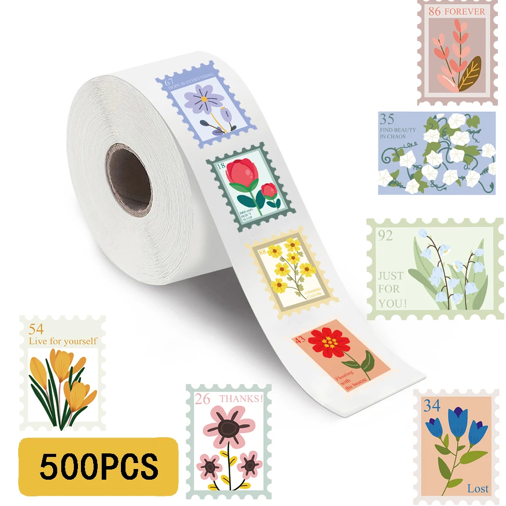 500PCS Flower Stamps Roll Sticker Harajuku Cartoon Y2k Fashion Scrapbook Graffiti Cafe DIY Scrapbooking Phone Gifts Decals