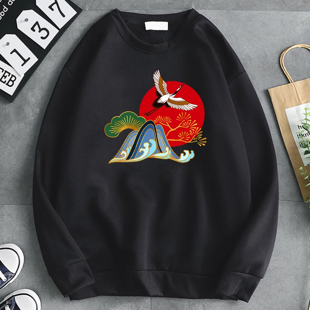 

Sweatshirts Mountain Beautiful Crane Japanese Printing Men's Hoodies Casual Oversize Hoody For Men Hip Hop Punk 2022 Clothing