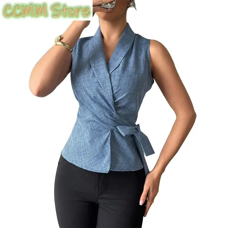 New European and American Style Sleeveless Shirt with Summer Temperament, Slim Fitting Strap Shirt, Cardigan, Women'S Clothing