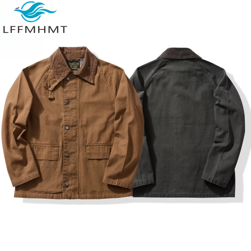 

OKONKWO Good Quality 100% Cotton Jacket for Men Winter Fall Fashion Durable Canva Mid-long Fishing Coats Simple Baisc Tops Male