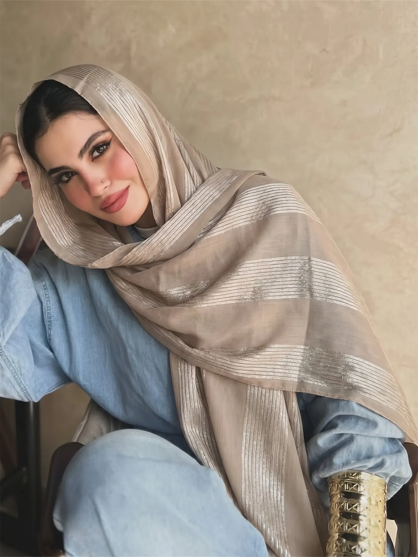

2026 Fashion Summer Women Scarf Stripes Beach Hijab Shawls and Wraps Female Foulard Echarpe Designer Pashmina Bandana