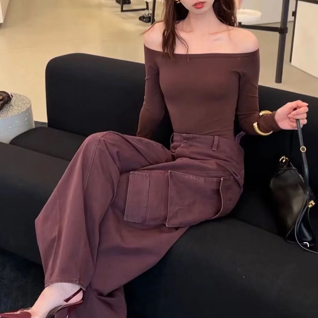 New Autumn Vintage Streetwear Safari Style Loose Cargo Trousers Women High Waist Big Pockets Casual Pants