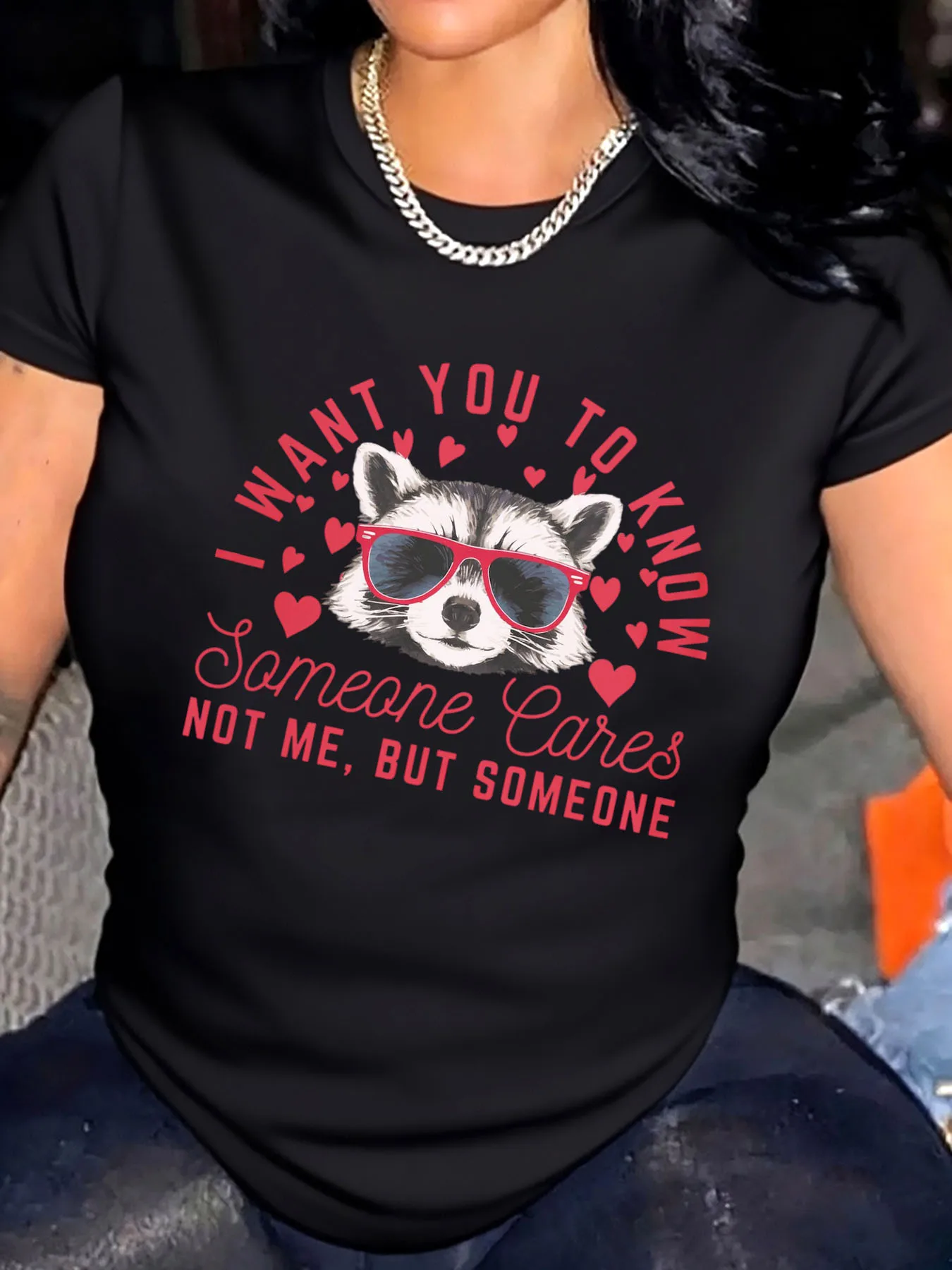 

Женская футболка больших размеров на День святого Валентина с лисой в солнцезащитных очках Я хочу, чтобы ты знаешь, кого-то заботится, не мне, но кого-то уличная одежда