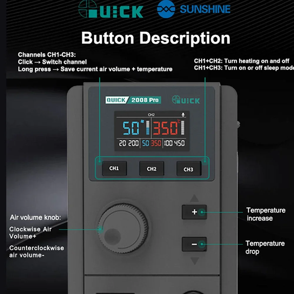 سريعة 2008 برو شاشة ديجيتال خالية من الرصاص محطة إزالة لحام الهواء الساخن للهاتف المحمول اللوحة الأم وحدة المعالجة المركزية رقاقة أداة إصلاح لحام