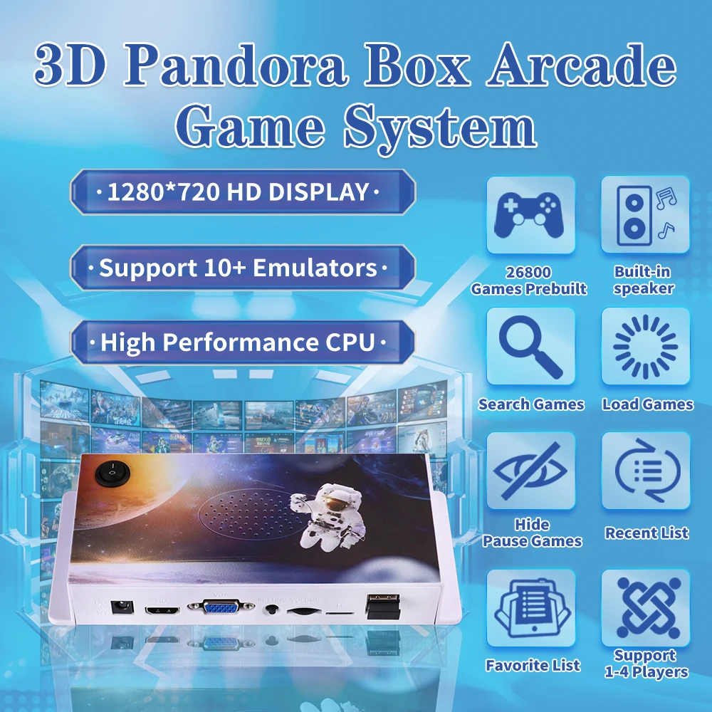 GWALSNTH 26800 Games in 1 3D Pandora Box Arcade Game Console, Mini Game Box 60S Bluetooth Wireless Controllers