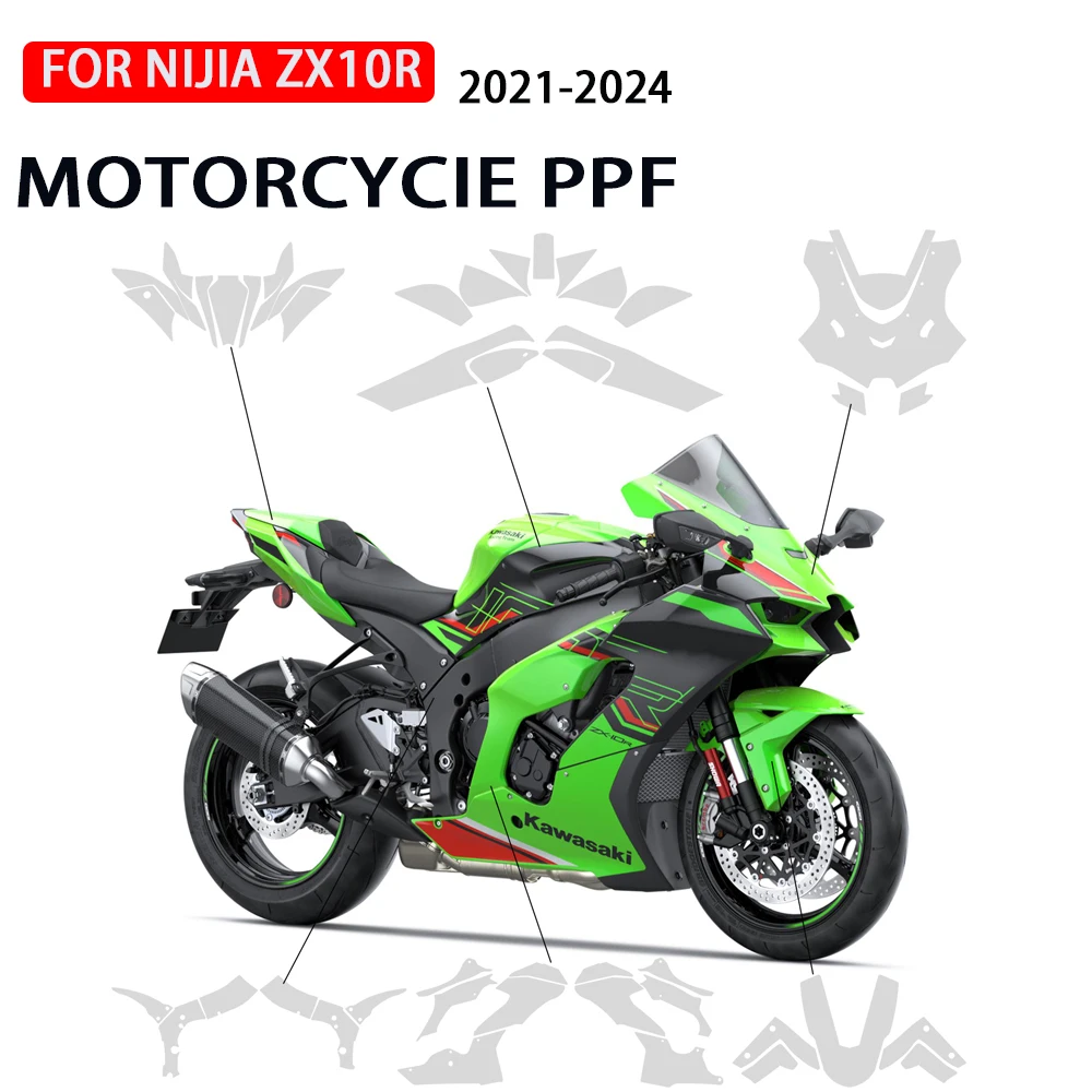 Motorcycle PPF Fits NIJIA ZX 10R 2021-2024 For Kawasaki ZX 10R TPU Special Real Fairing Protection Transparent Anti -Scratch Fil