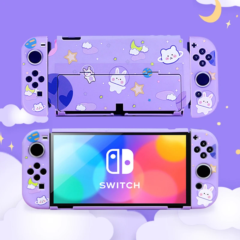 

Shell for Nintend Switch OLED Cute Rabbit Purple Pink Hard PC Full Cover Case For Nintendo Switch oled NS Accessories Cases