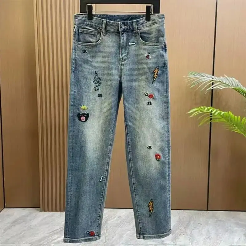 Ropa de lujo para hombre, pantalones informales rectos bordados de gama alta, holgados y versátiles, bonitos, nueva moda 2025, 2025