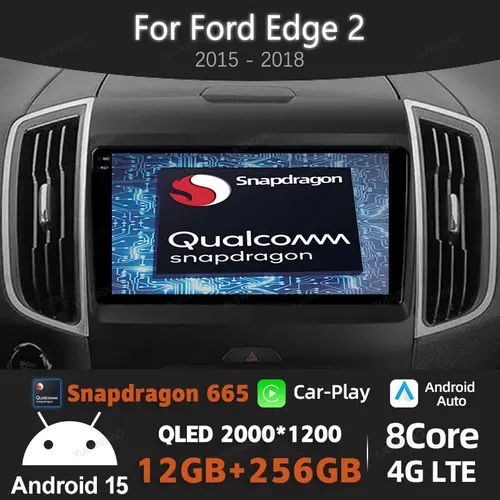 アンドロイド 15 カーラジオフォードエッジ 2 2015 2016 2017 2018 BT 4G WIFI クアルコムマルチメディアビデオプレーヤー QLED GPS ナビ 2DIN LTE 5G