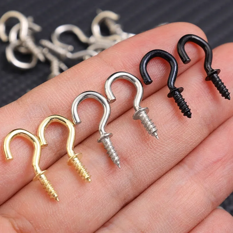 50/200PCS Mini Screws Hook Metal Screw Hooks Plant Ceiling Hanger Outdoor String Lights S Hook Multi-Purpose Key Storage Rack