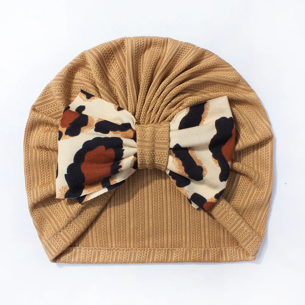 

Solid Color Cute Baby Girl Turban Hat Leopard Prints Bows Soft Baby Hats Beanie Cap Newborn Infant Caps Headwraps