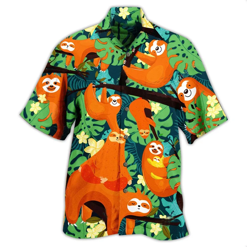 Australië Luiaard Hawaiiaans Shirt Voor Mannen Mode 3d Bedrukte Tropische Dieren Shirts Zomer Straat Korte Mouwen Knoop Revers Blouse