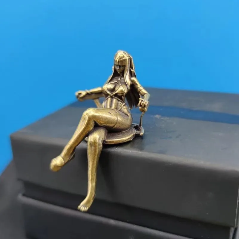 Brass Cleopatra Egyptian Queen Figurine, Miniature Seated Statue, Desk Decor