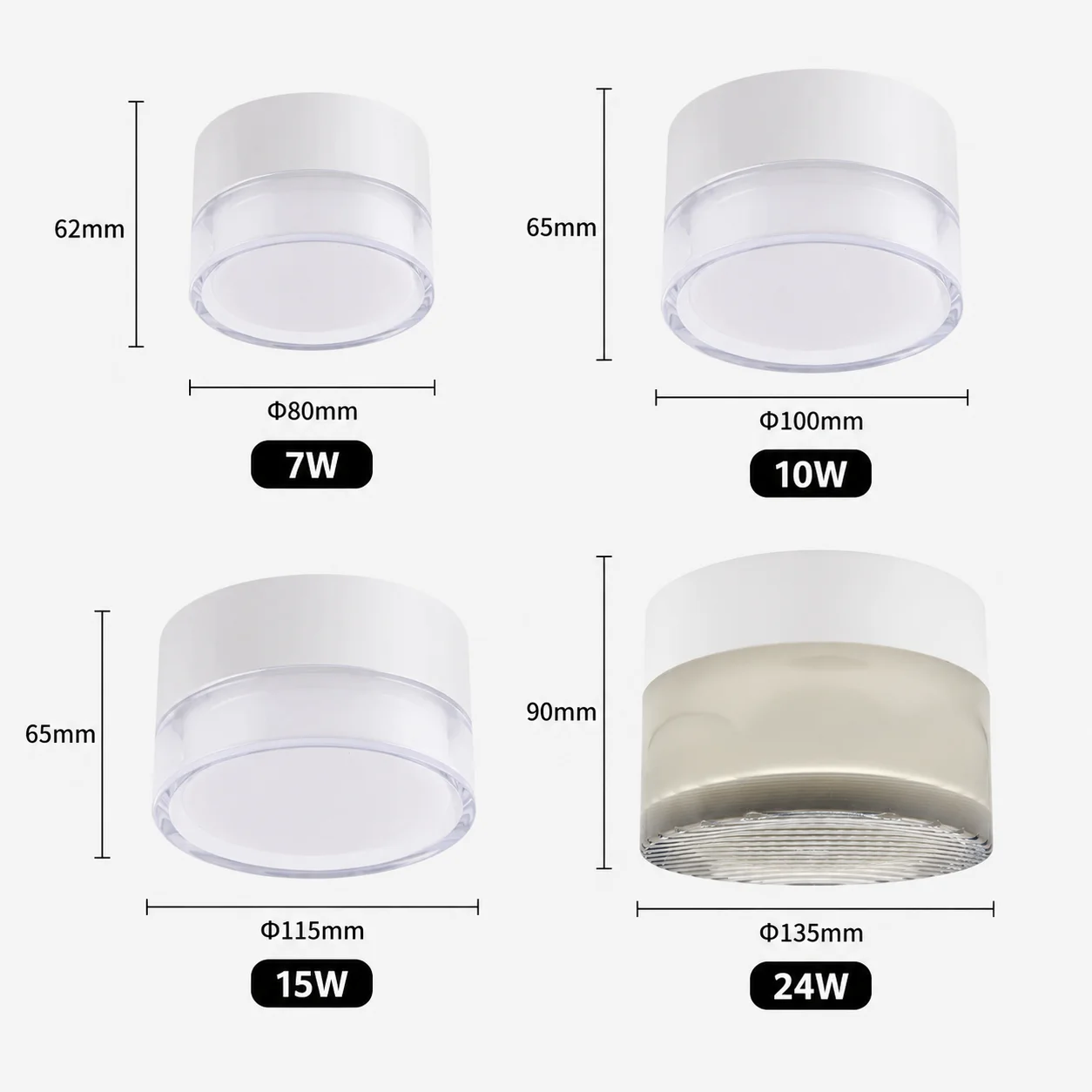 JOYINLED Round Surface Mount LED Ceiling Downlight 7W 10W 15W 24W, Indoor Surface Panel Light for Indoor Kitchen Bedroom Hallway