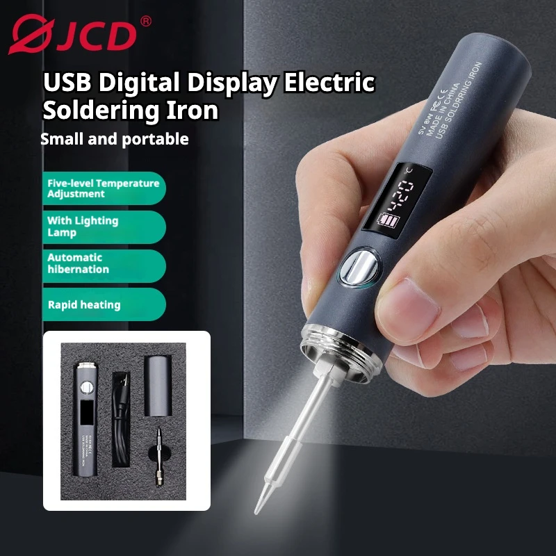 USB Type-C Soldering Iron, 5-Speed 260~420℃ Adjustable, Portable Electric Pen with Replaceable Tip for DIY/Electronics Repair