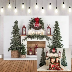 Christmas Fireplace Photography Backdrop White Candle Oil Painting Light Photo Booth Background Photocall Decoration Props