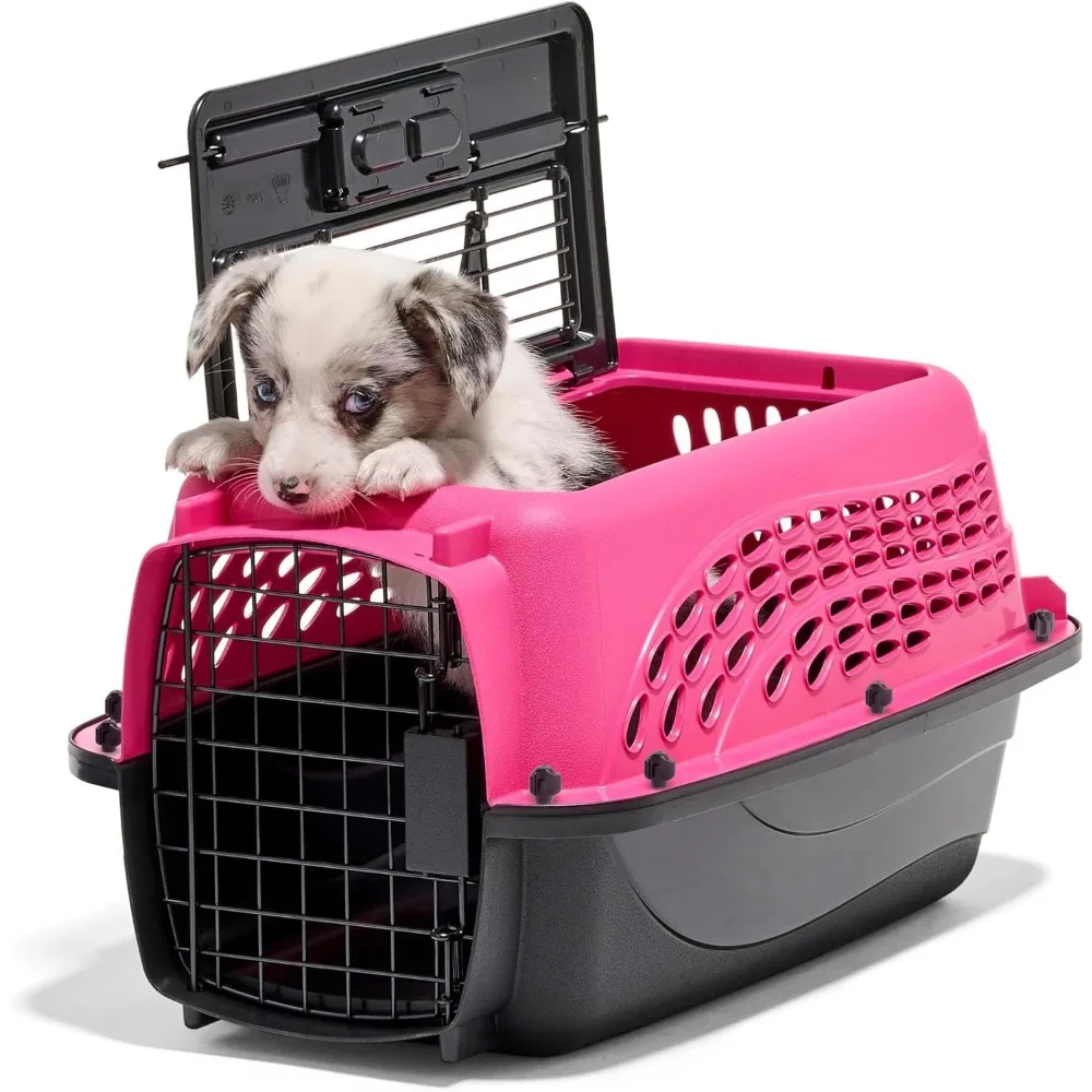 

Two Door Pet Kennel for Pets up to 15 Pounds, Pink/Black, 19" Long