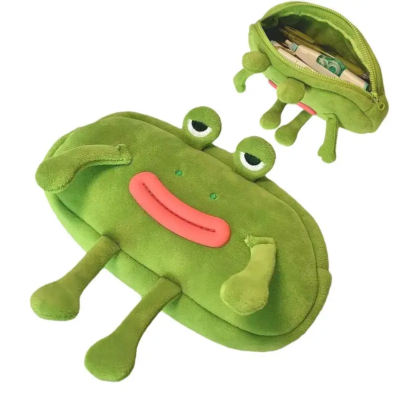 Desktop Organizer BigMouth Frog Pen Bag Large Capacity Cosmetic Pouch Pencil Cases Plush Zipper Stationery Pouch School Office