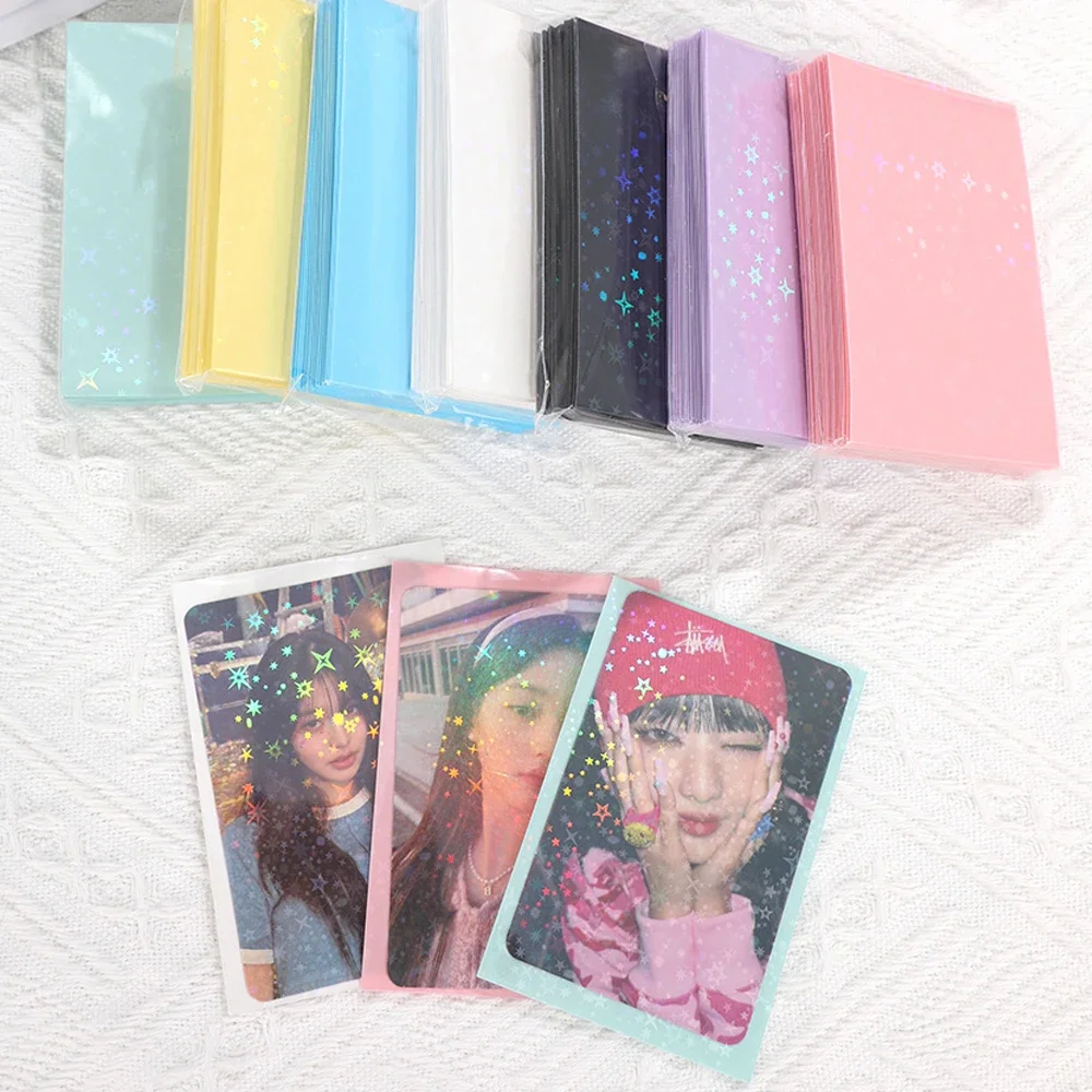 50pcs/pack Laser Star Kpop Toploader Photo Card Storage Bag Korean Business Card Holder Transparent CPP Card Film 3 Inch